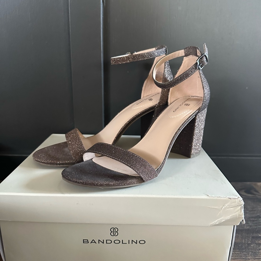 Bandolino Glittery Brown Ankle Strap Heels